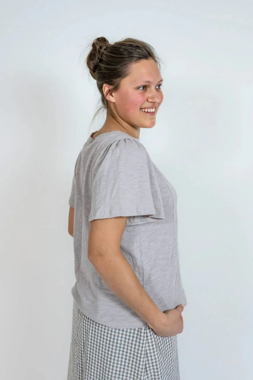 Acacia Flutter Sleeve Knit Top in Soft Gray