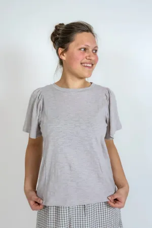 Acacia Flutter Sleeve Knit Top in Soft Gray