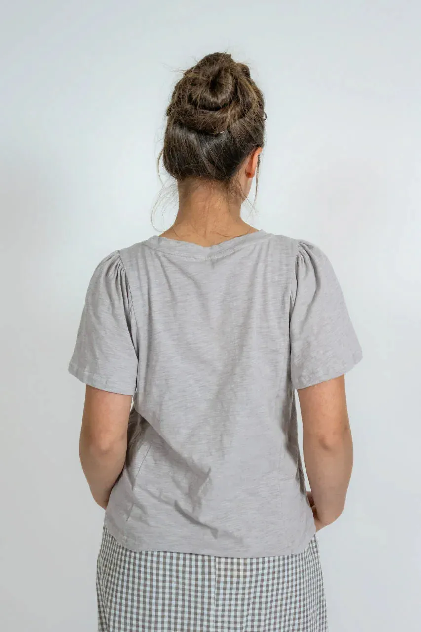 Acacia Flutter Sleeve Knit Top in Soft Gray