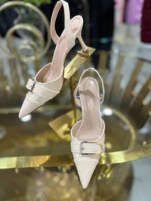 Alexa - Beige Pointed-Toe Slingback Heels