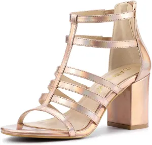 Allegra K Women's Cage Strappy Gladiators Chunky Heels Sandals