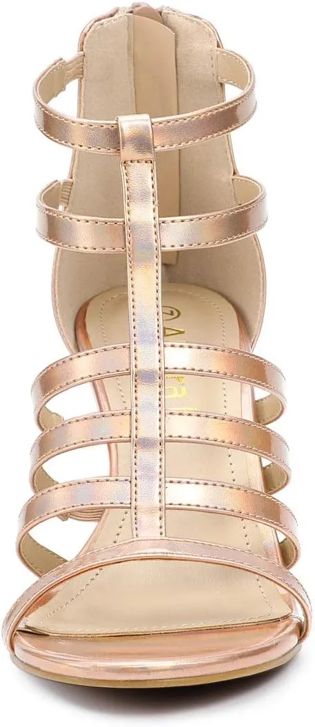 Allegra K Women's Cage Strappy Gladiators Chunky Heels Sandals