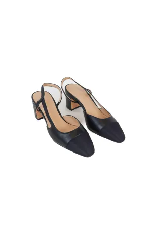 Ann Taylor Black Cap-Toe Leather Slingback Heels NWOT (7.5; retail $158)