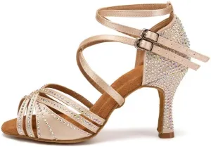 AOQUNFS Women Latin Dance Shoes Ballroom Rhinestones Salsa Practice Performance Dancing Shoes,Model D27-8.5cm