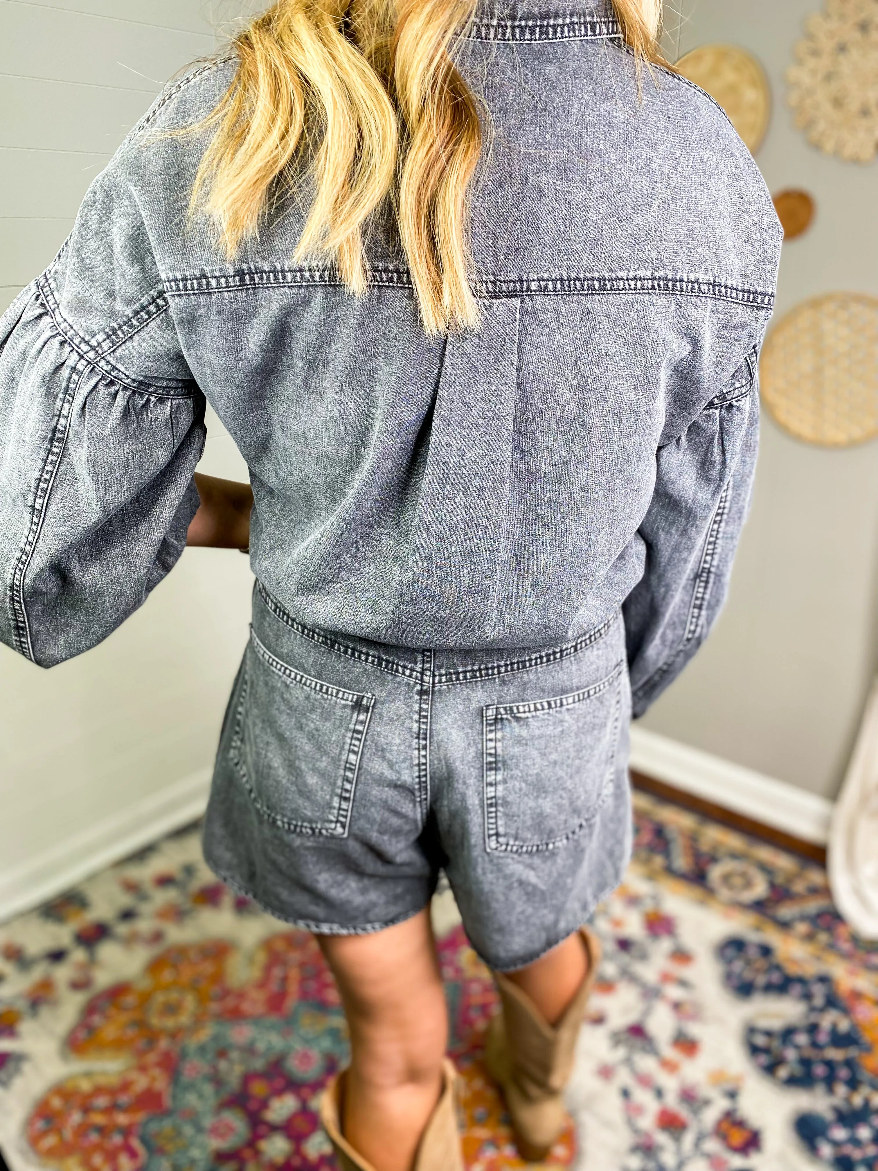 Balloon Sleeve Button Down Romper
