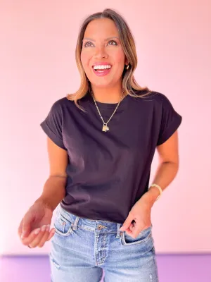 Black Folded Sleeve Top