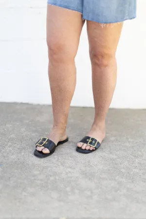 Black Gold Buckle Sandals