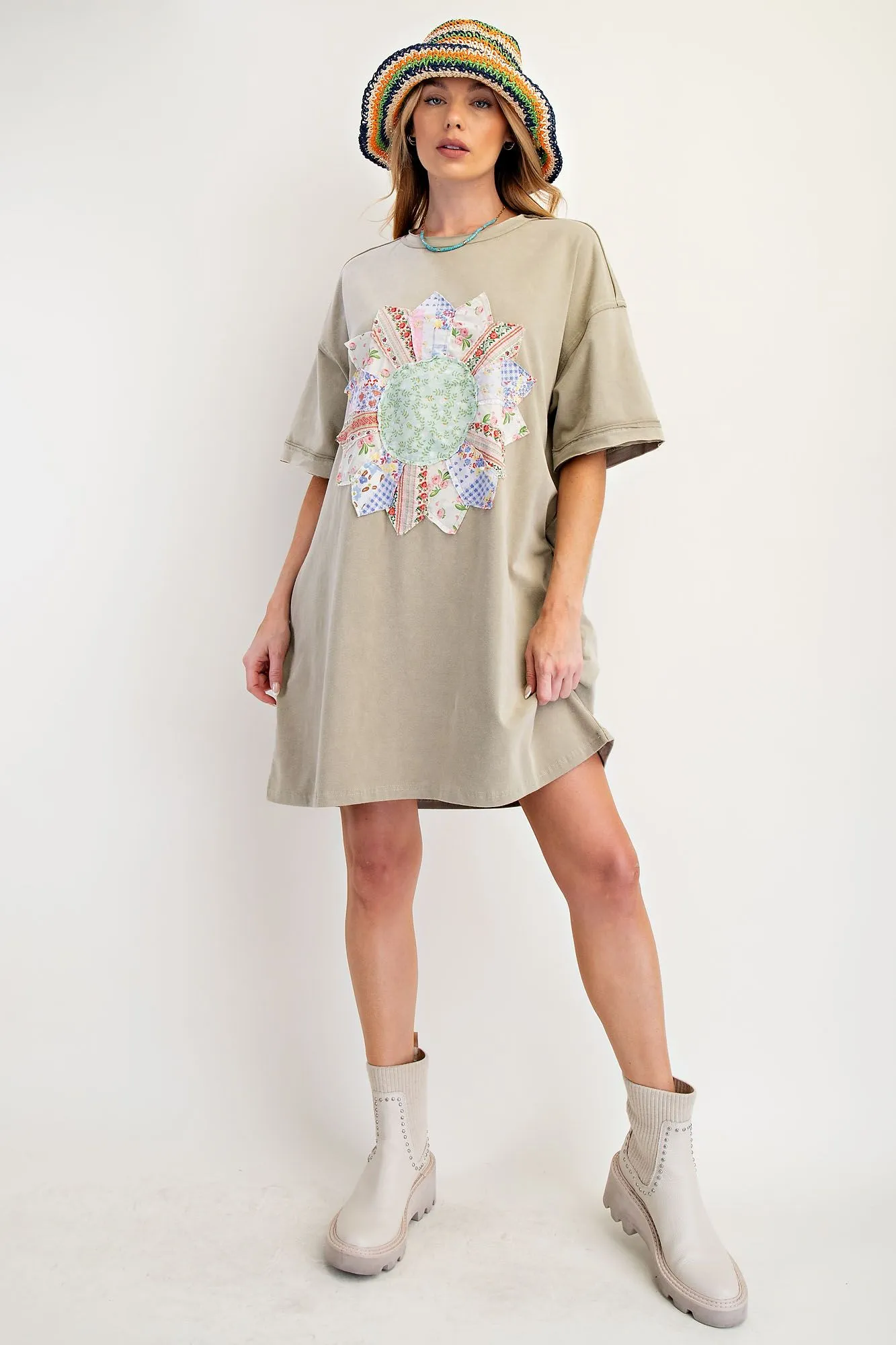 Boho Patch Mineral Washed Teeshirt Dress