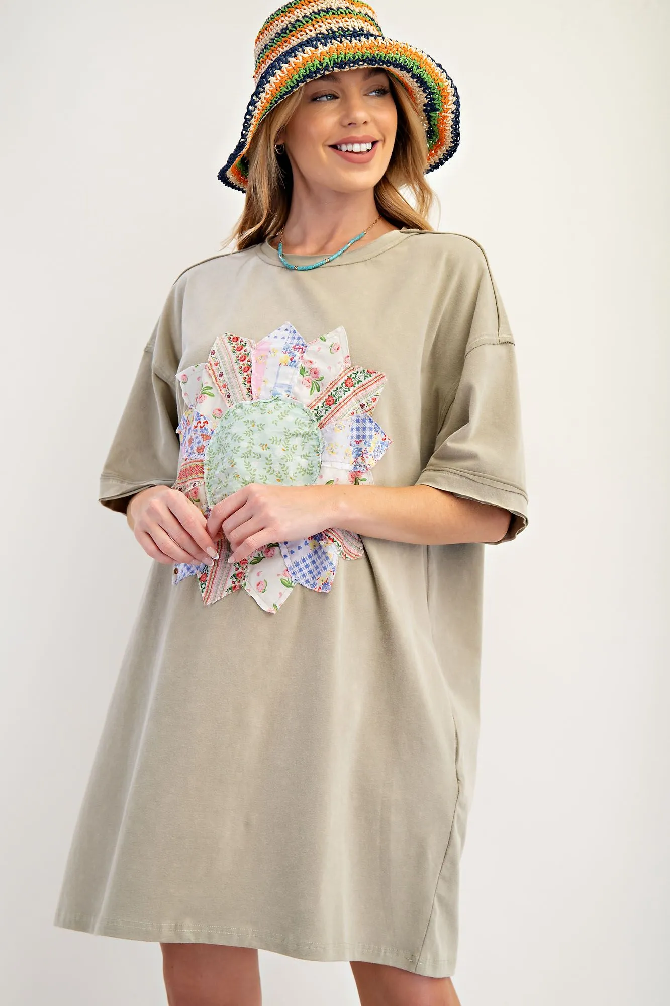 Boho Patch Mineral Washed Teeshirt Dress