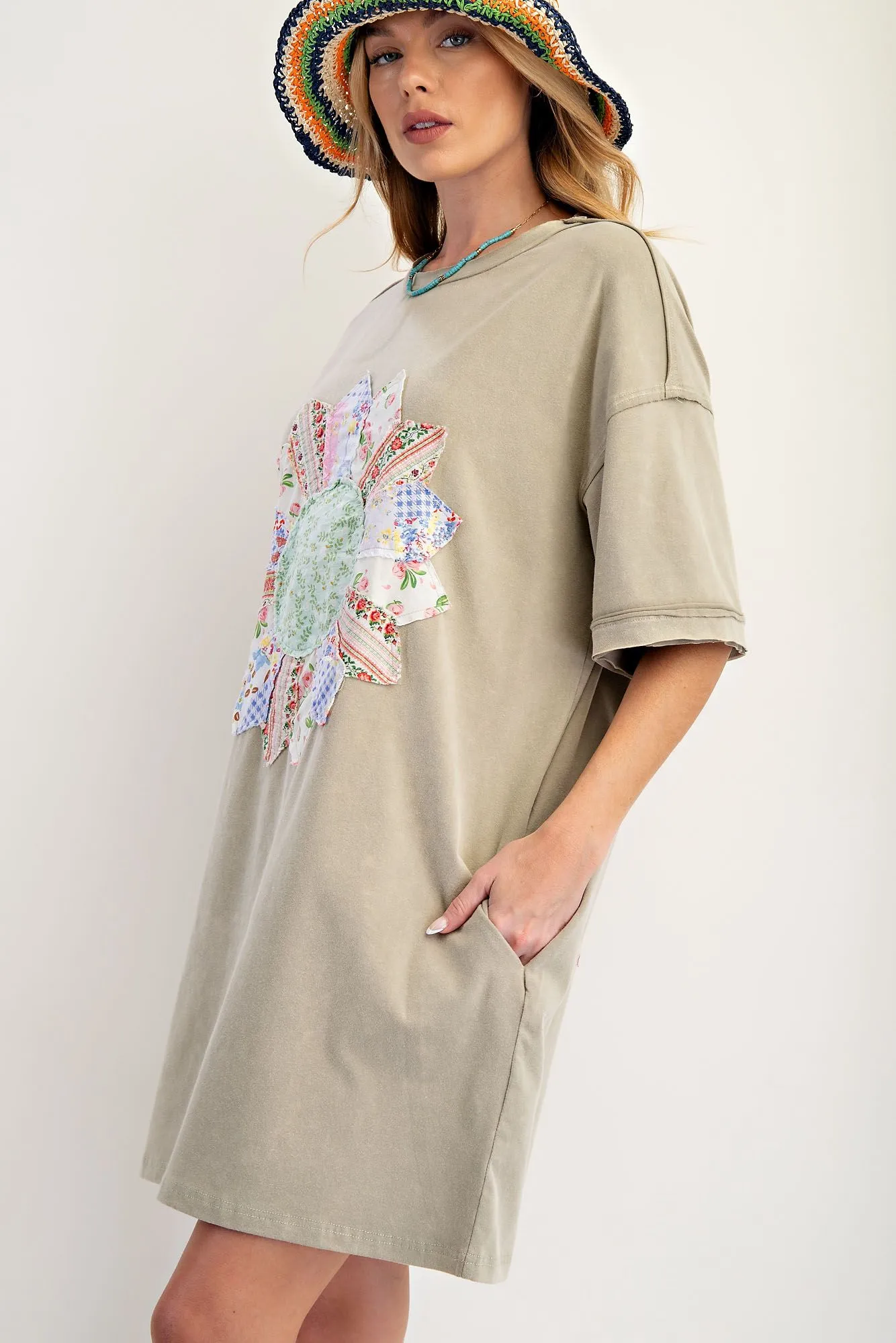 Boho Patch Mineral Washed Teeshirt Dress