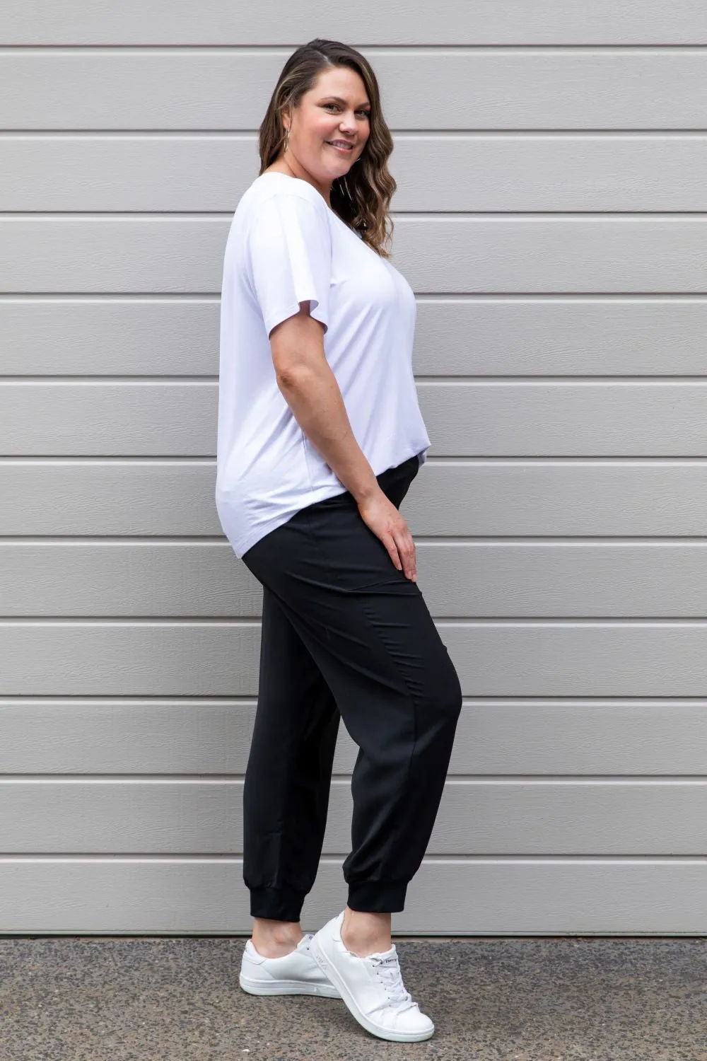 Bree Relaxed Rib Cuff Pant - Black