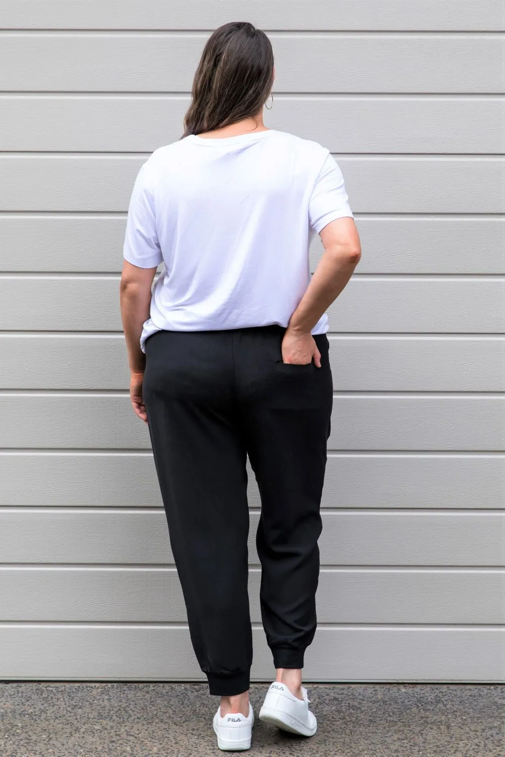 Bree Relaxed Rib Cuff Pant - Black