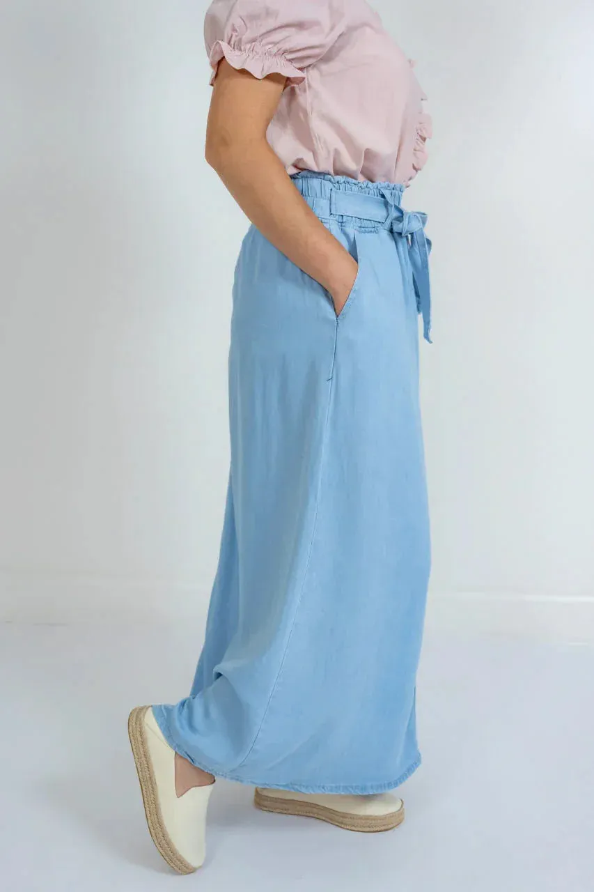 Bria Chambray Maxi Skirt in Light Wash