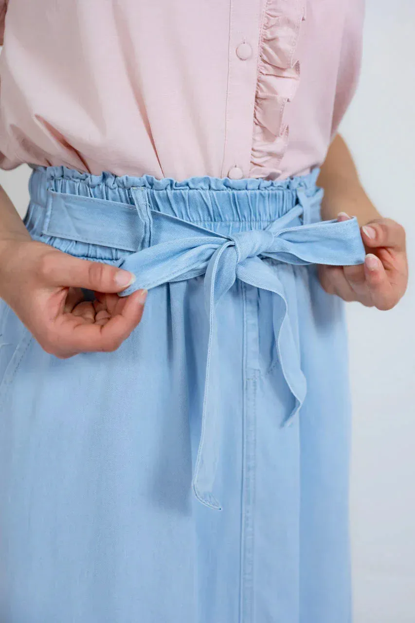 Bria Chambray Maxi Skirt in Light Wash
