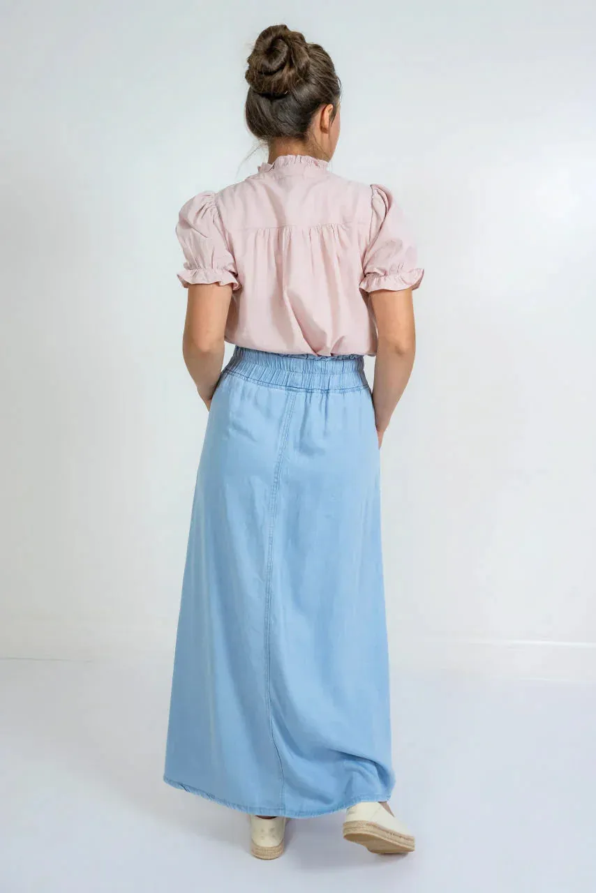 Bria Chambray Maxi Skirt in Light Wash