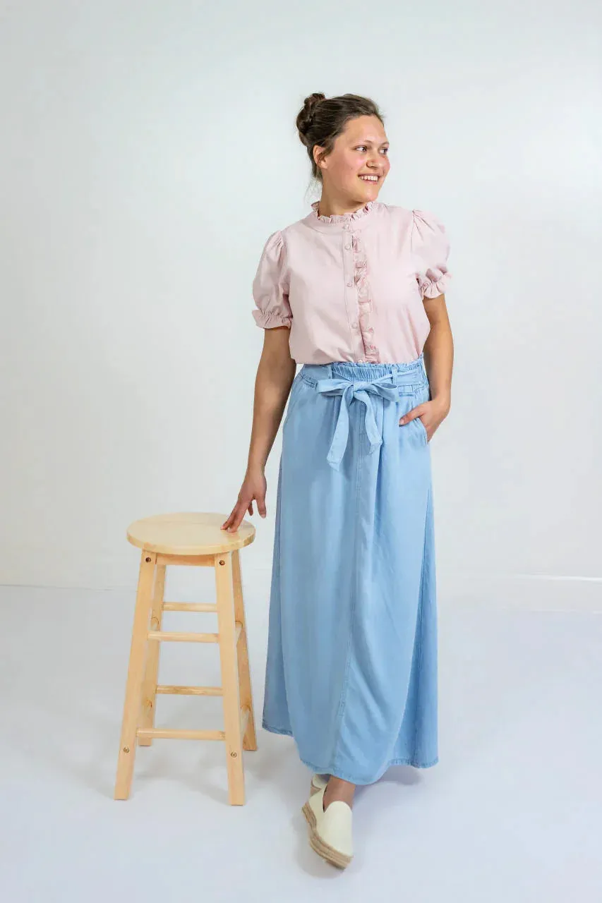 Bria Chambray Maxi Skirt in Light Wash