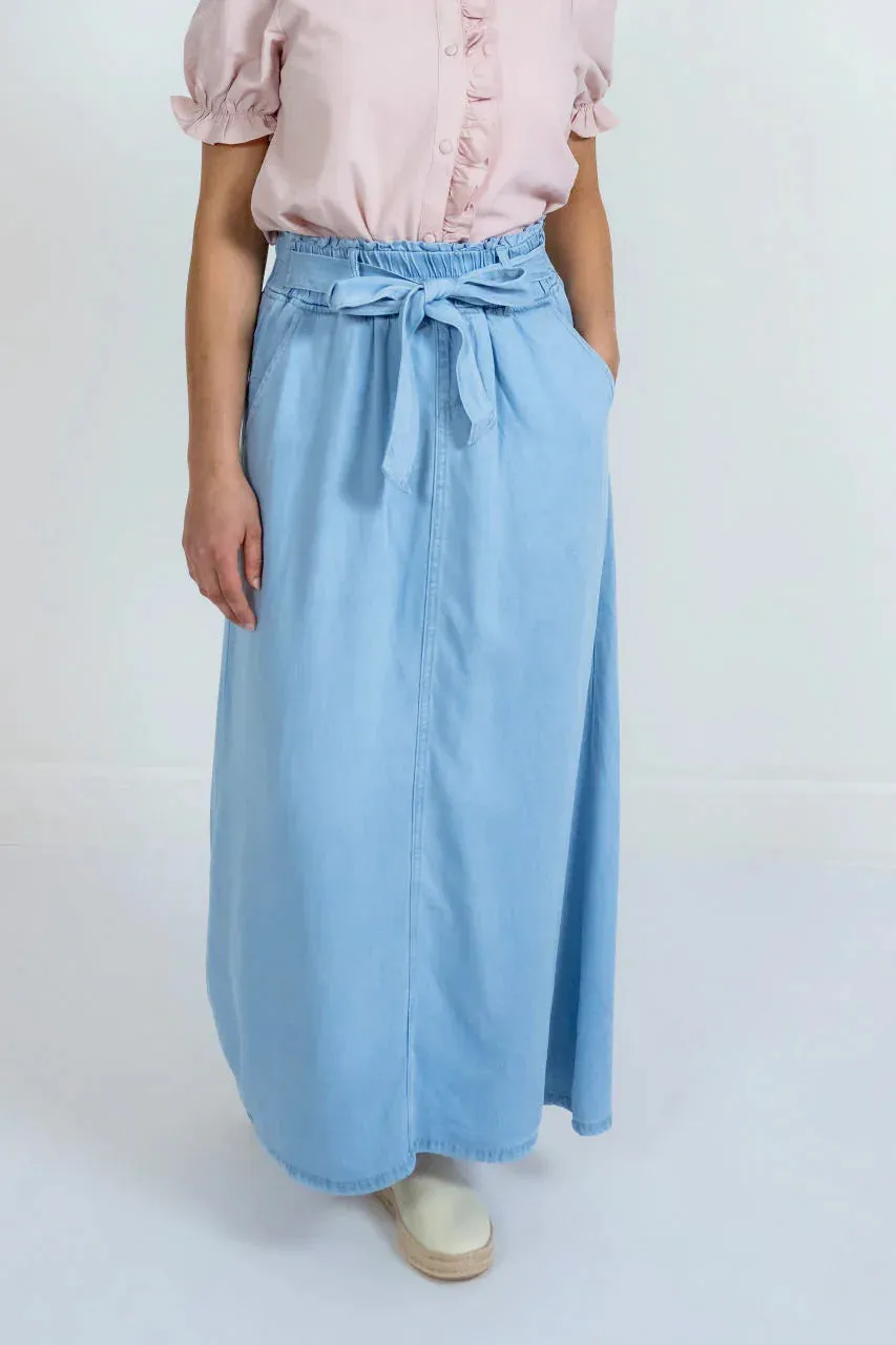 Bria Chambray Maxi Skirt in Light Wash