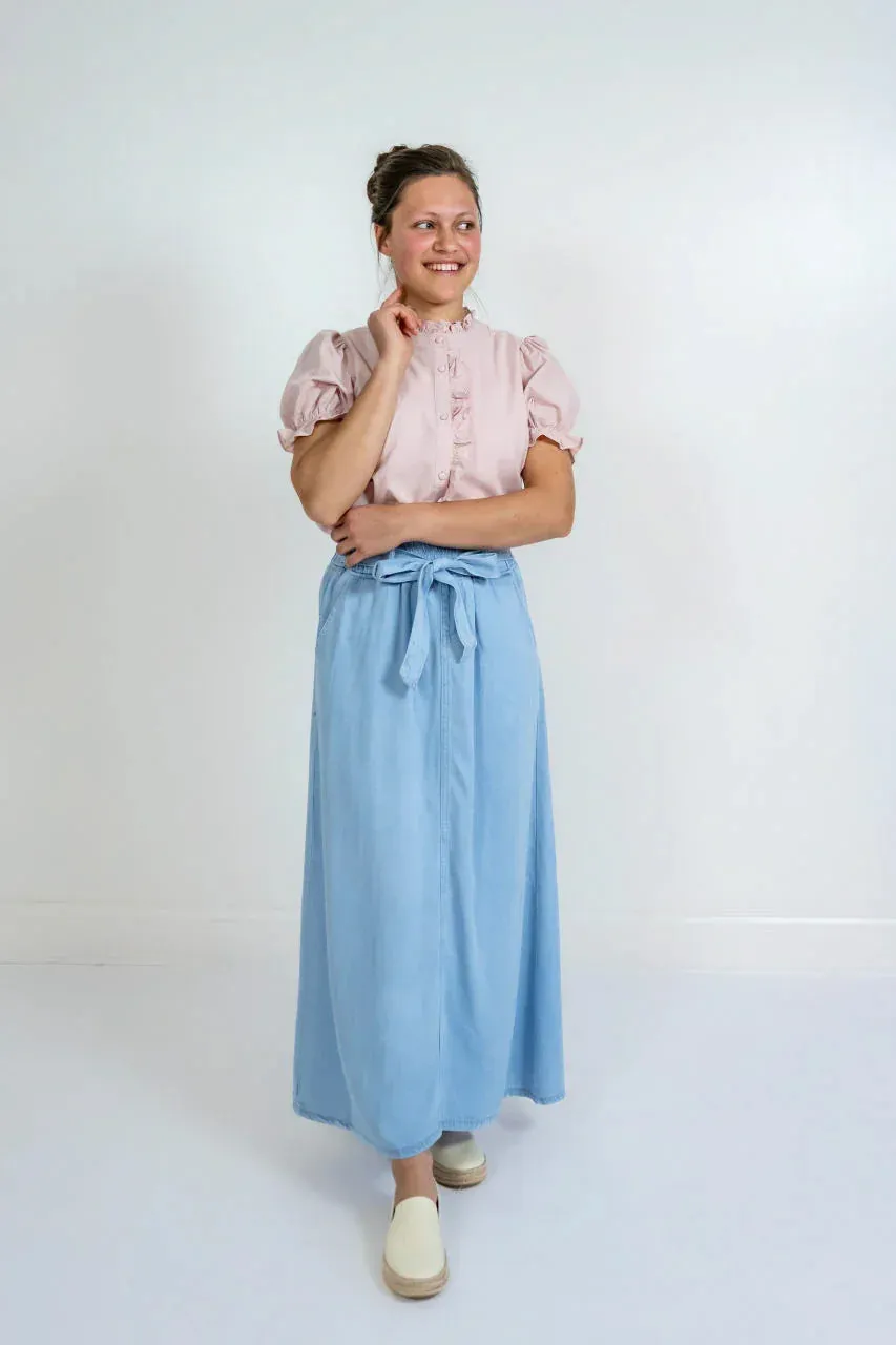 Bria Chambray Maxi Skirt in Light Wash