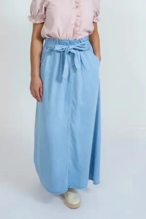 Bria Chambray Maxi Skirt in Light Wash