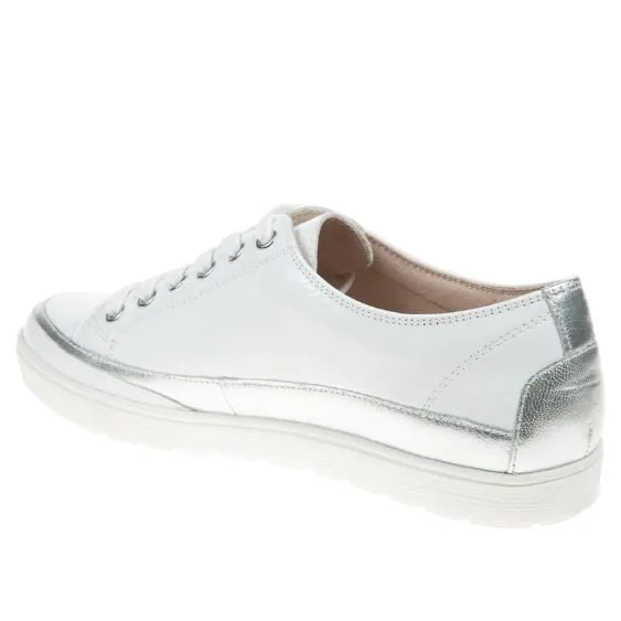 Caprice Leather Trainer in White and Silver