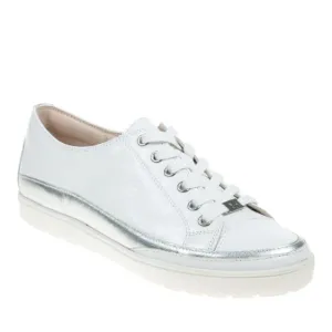 Caprice Leather Trainer in White and Silver