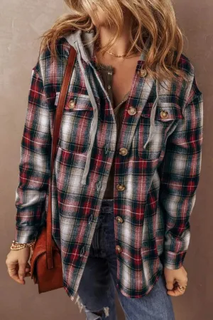 Casual plaid shacket with hood