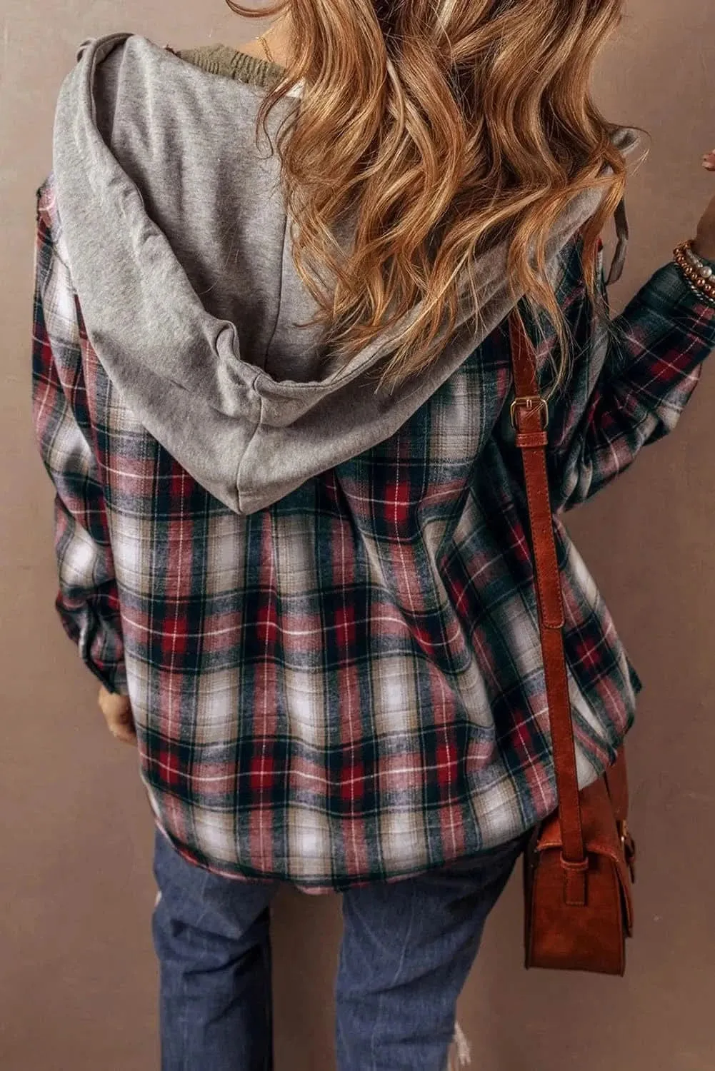 Casual plaid shacket with hood