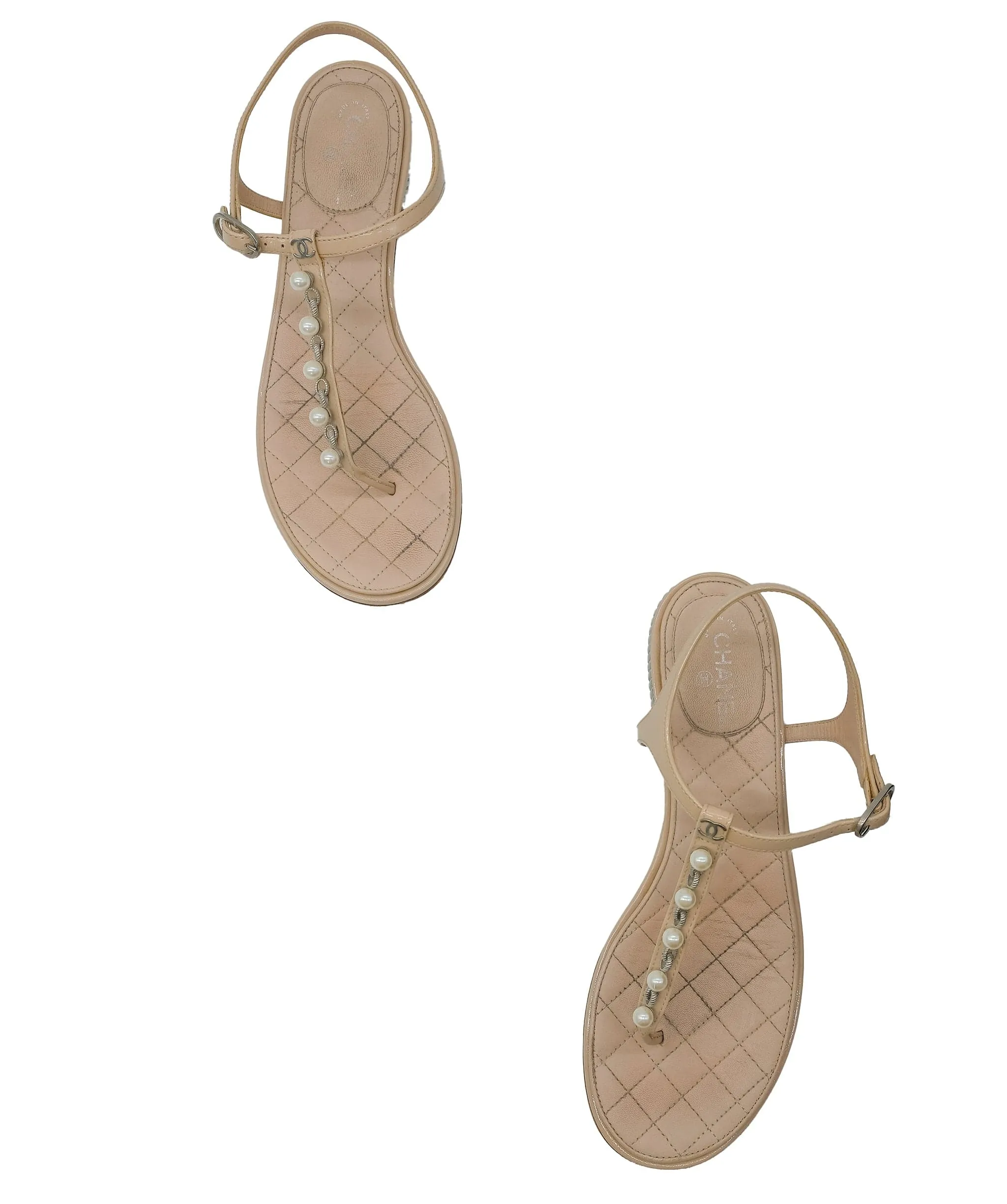 Chanel Beige Flat Sandals 36.5 C RJC3269