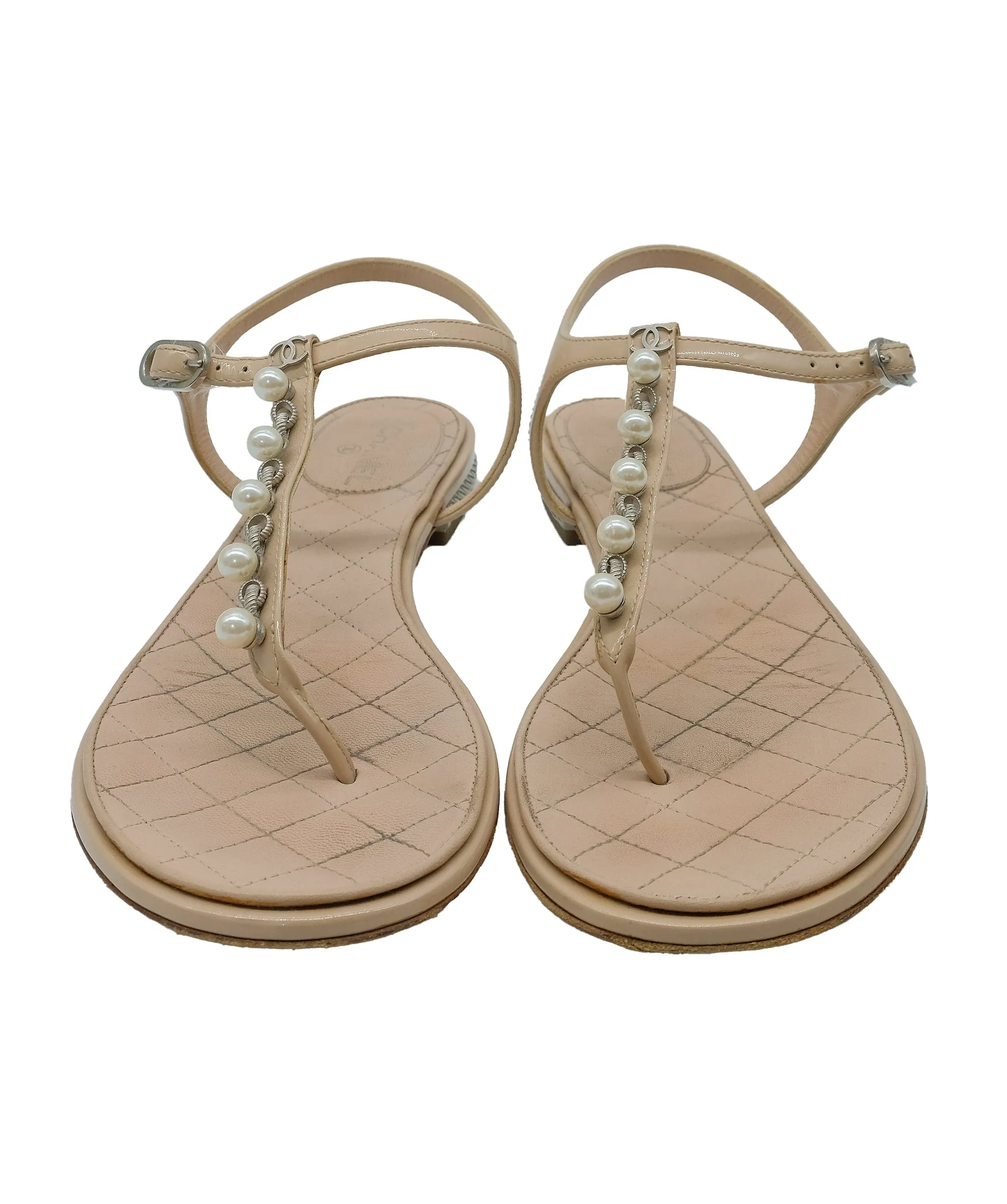 Chanel Beige Flat Sandals 36.5 C RJC3269