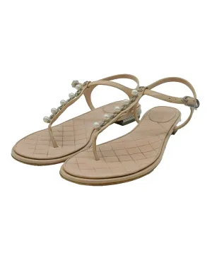 Chanel Beige Flat Sandals 36.5 C RJC3269