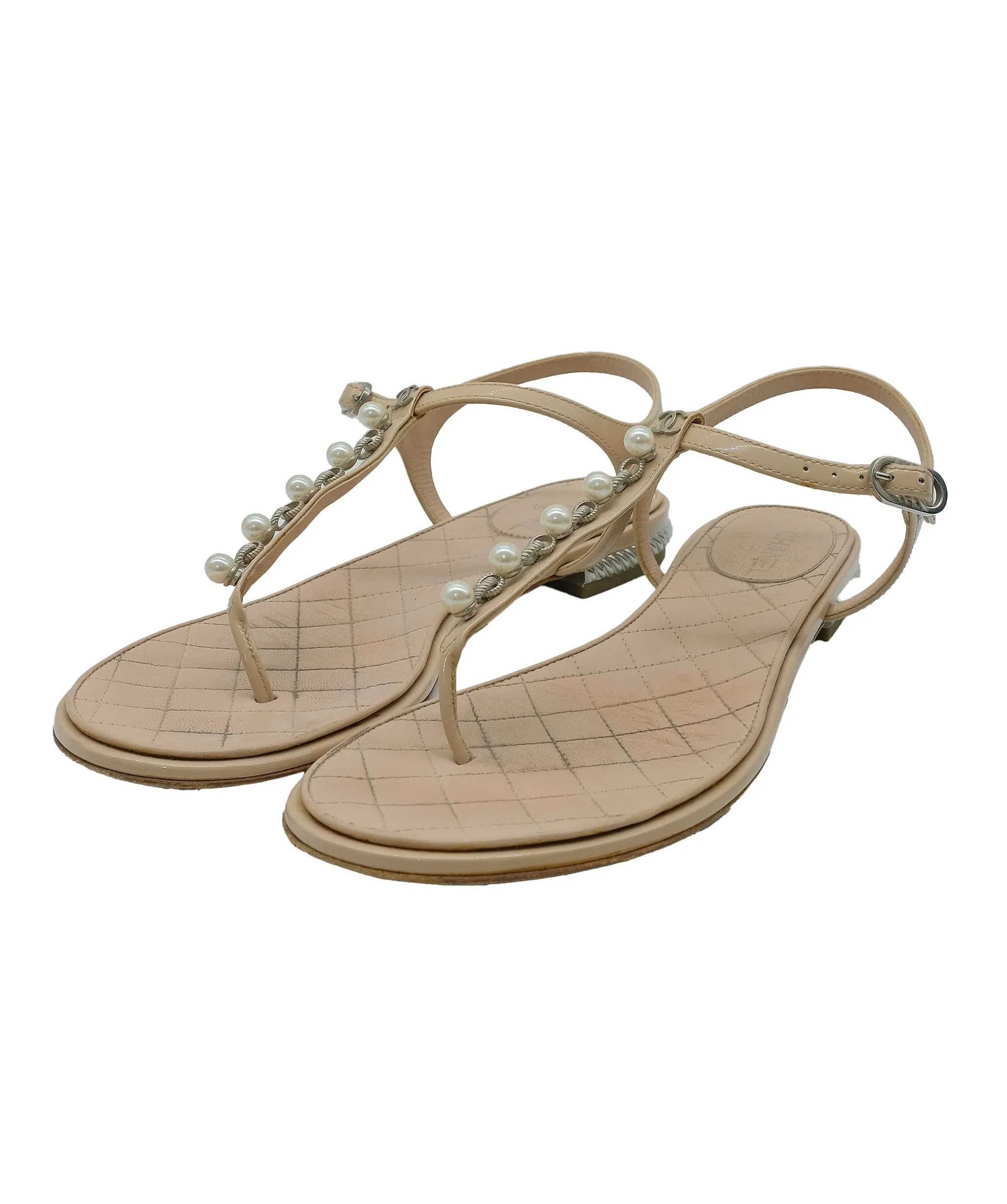 Chanel Beige Flat Sandals 36.5 C RJC3269