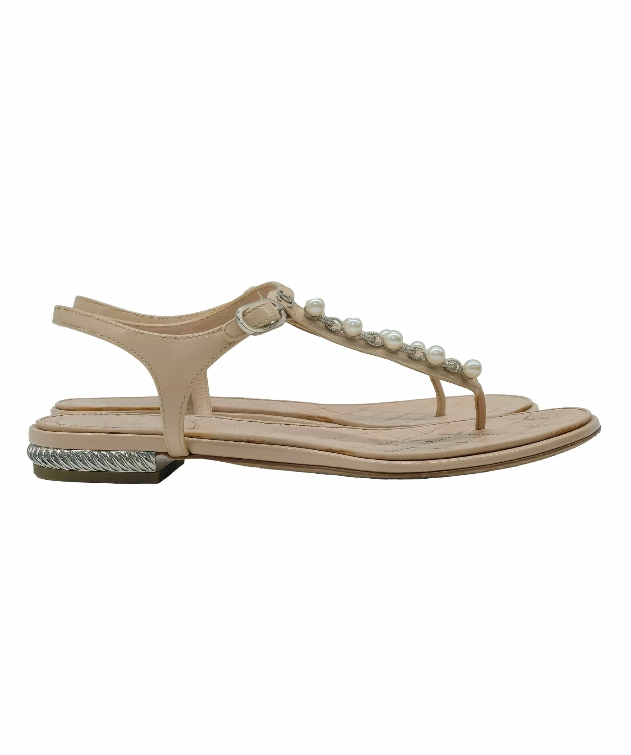 Chanel Beige Flat Sandals 36.5 C RJC3269