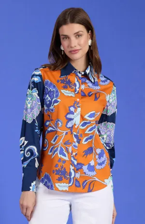 Chloe Cotton Print Shirt - Orange Sapphire Floral