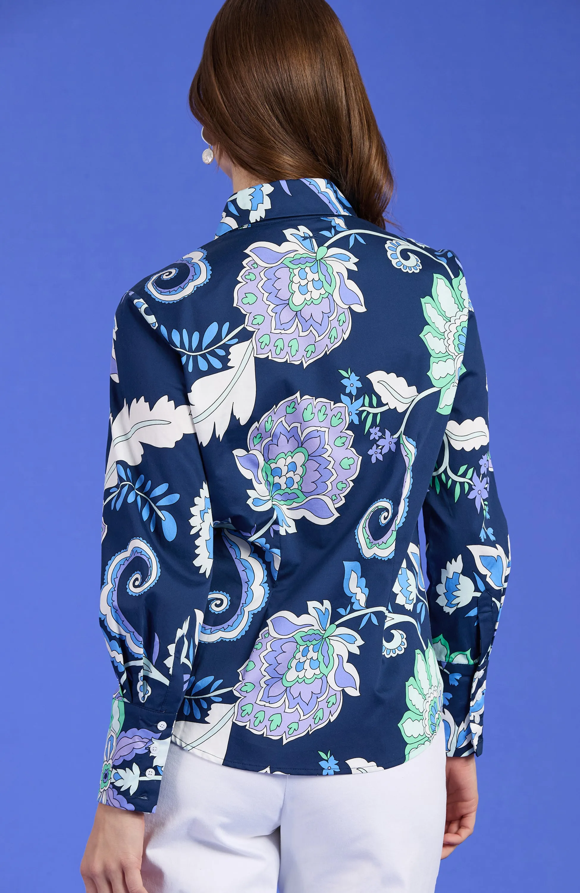 Chloe Cotton Print Shirt - Orange Sapphire Floral