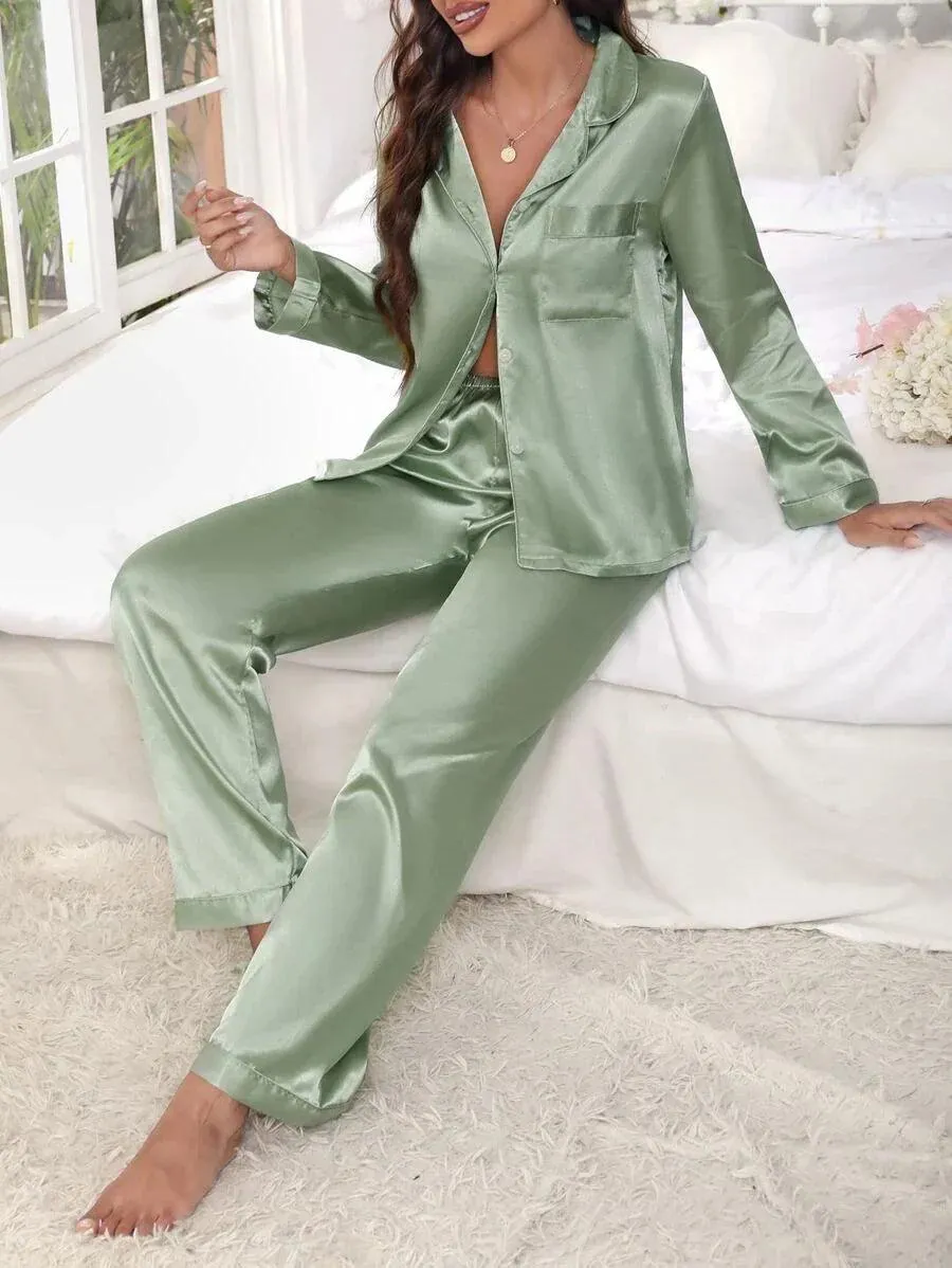 Contrast Satin Pajama Set  Elegant and Comfortable Pajama Set