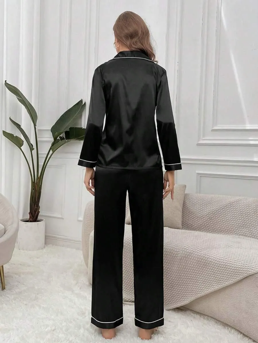 Contrast Satin Pajama Set  Elegant and Comfortable Pajama Set