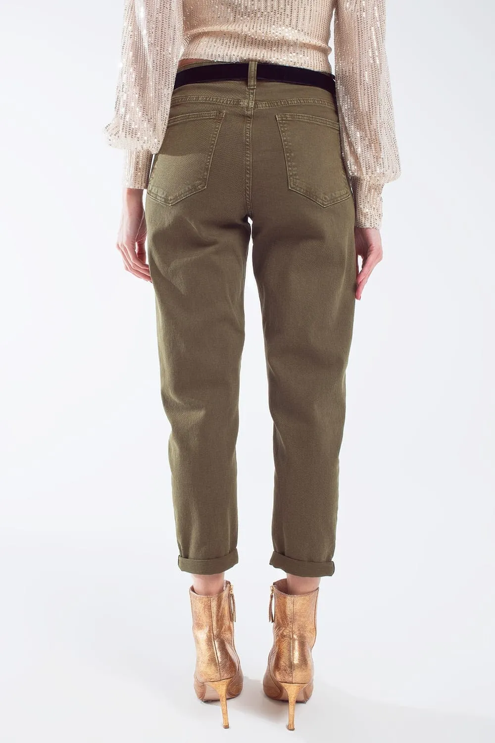 Cotton Mid Rise Slouchy Jean In Khaki Sepia