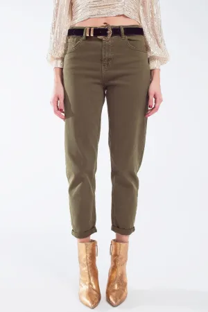 Cotton Mid Rise Slouchy Jean In Khaki Sepia
