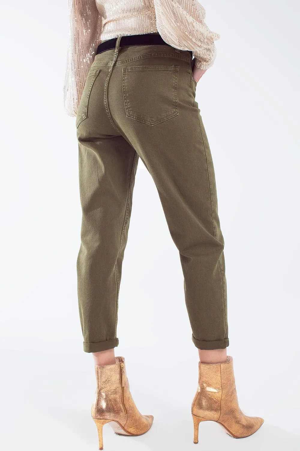 Cotton Mid Rise Slouchy Jean In Khaki Sepia