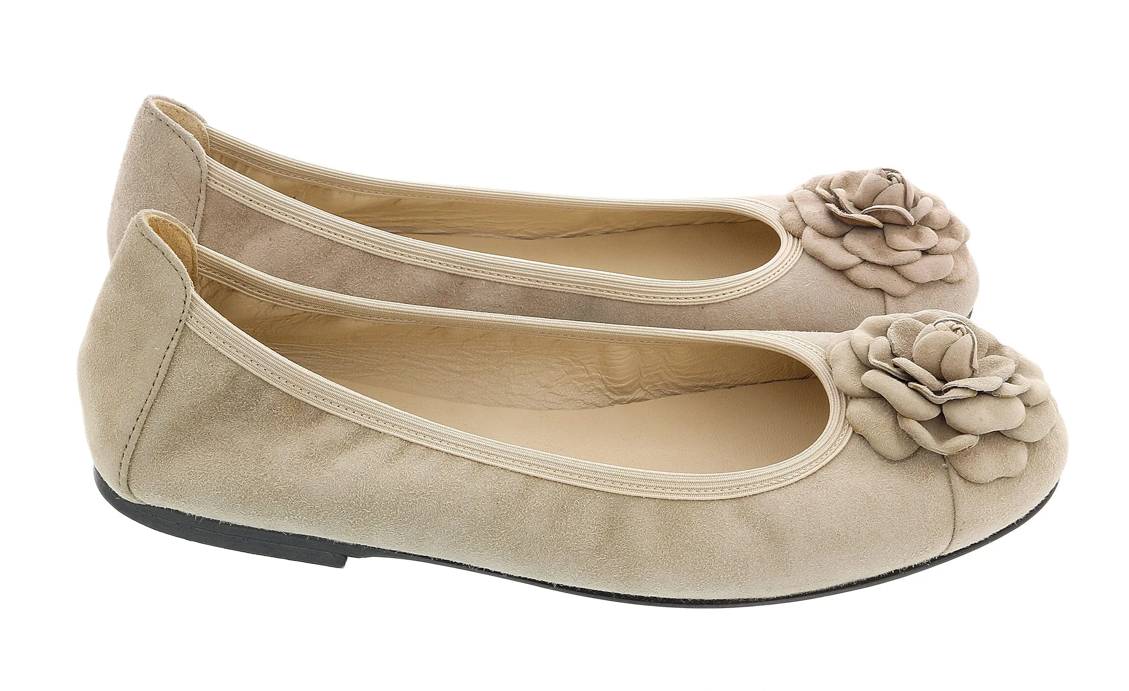 Daniela Fargion Taupe Suede Camelia Toe Flat Suede Ballerina Shoes-