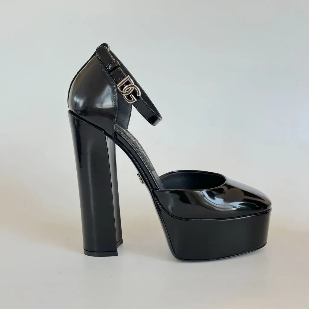 Dolce & Gabbana black polished platform heels, 37