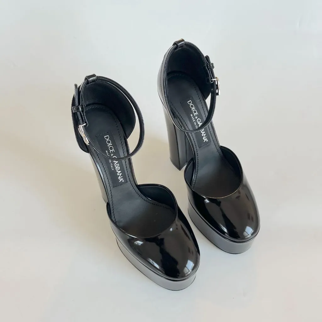 Dolce & Gabbana black polished platform heels, 37