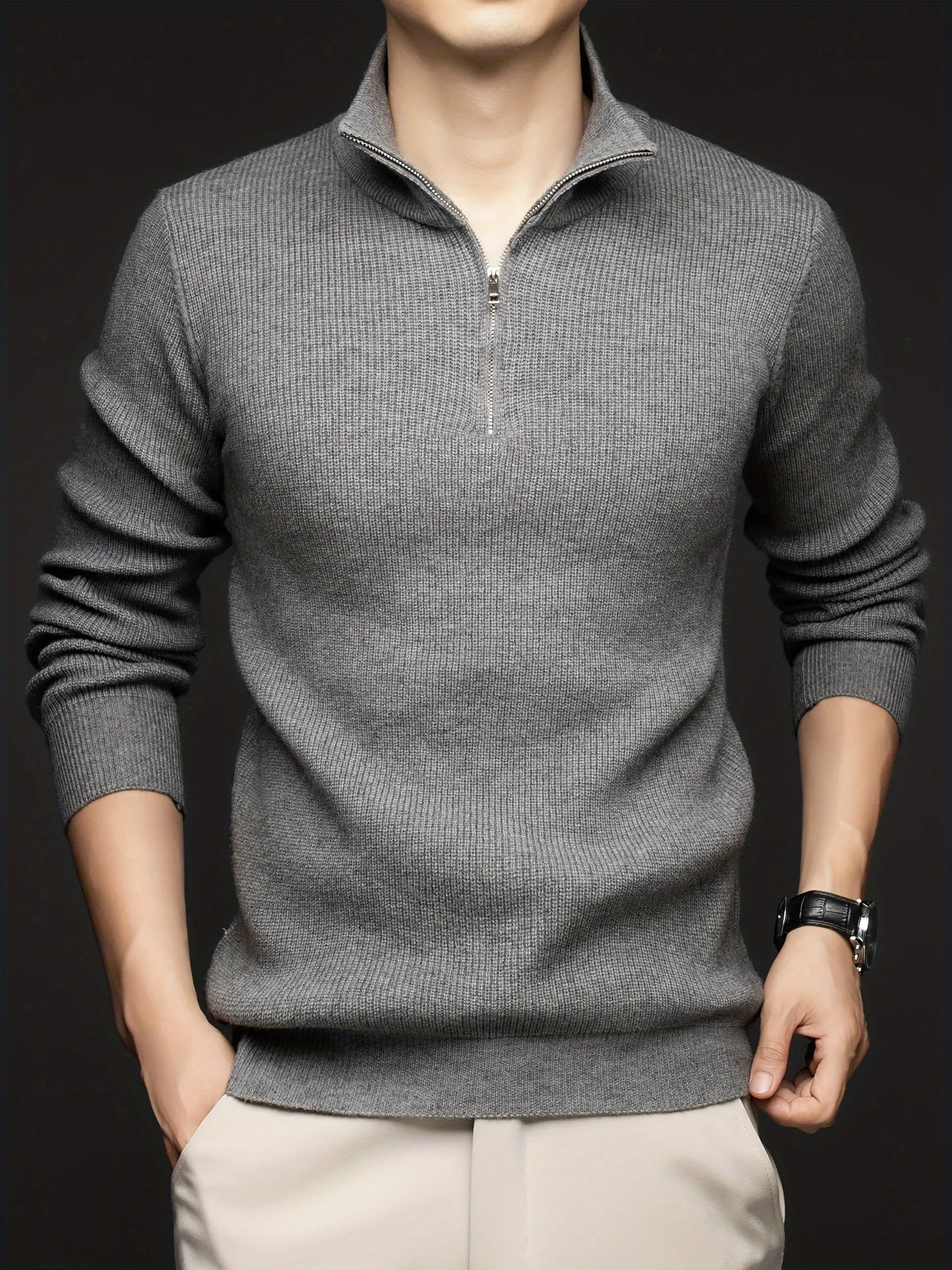 FENVAR | Solid Knitted Turtleneck with Half Zipper