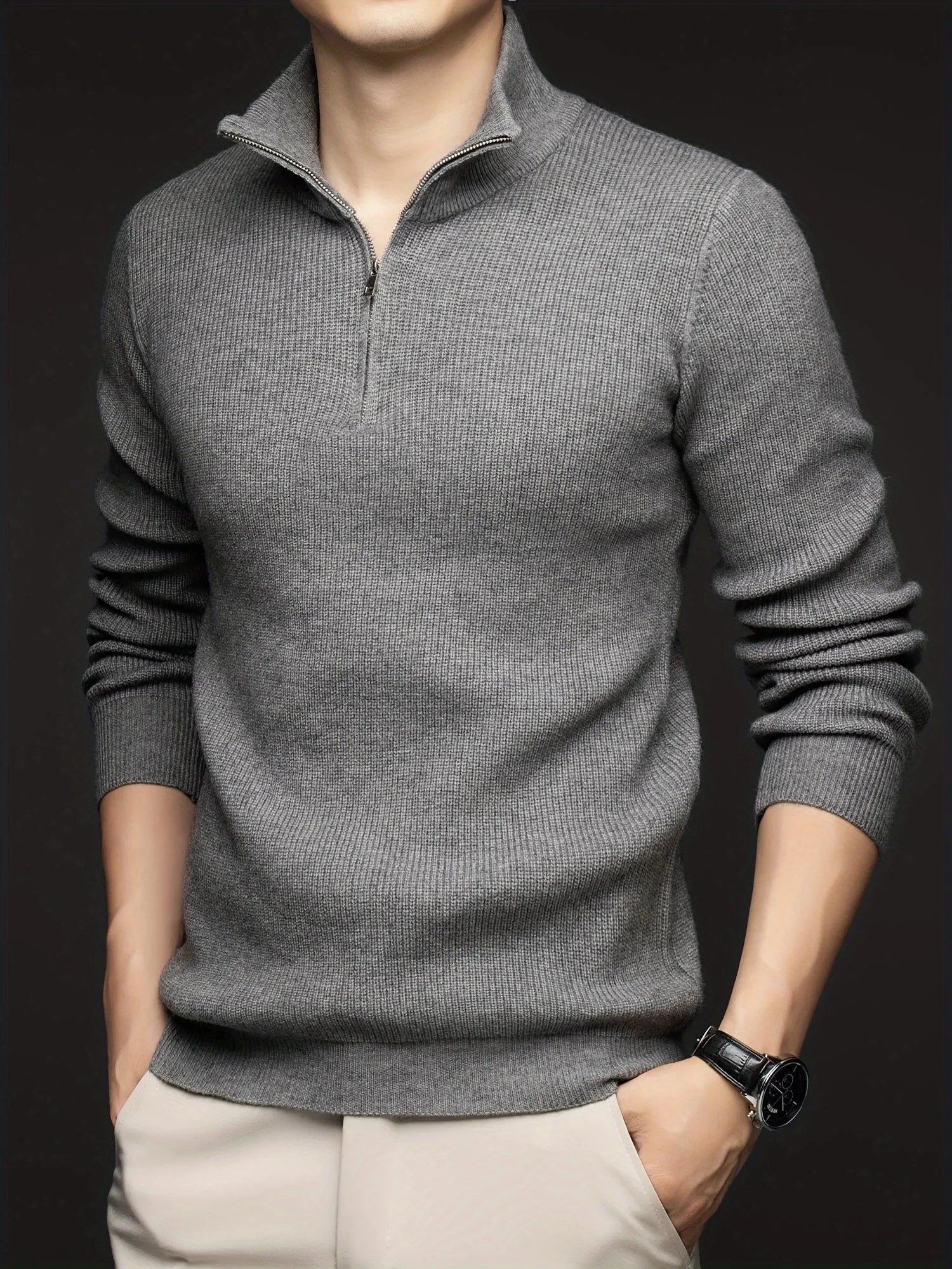 FENVAR | Solid Knitted Turtleneck with Half Zipper