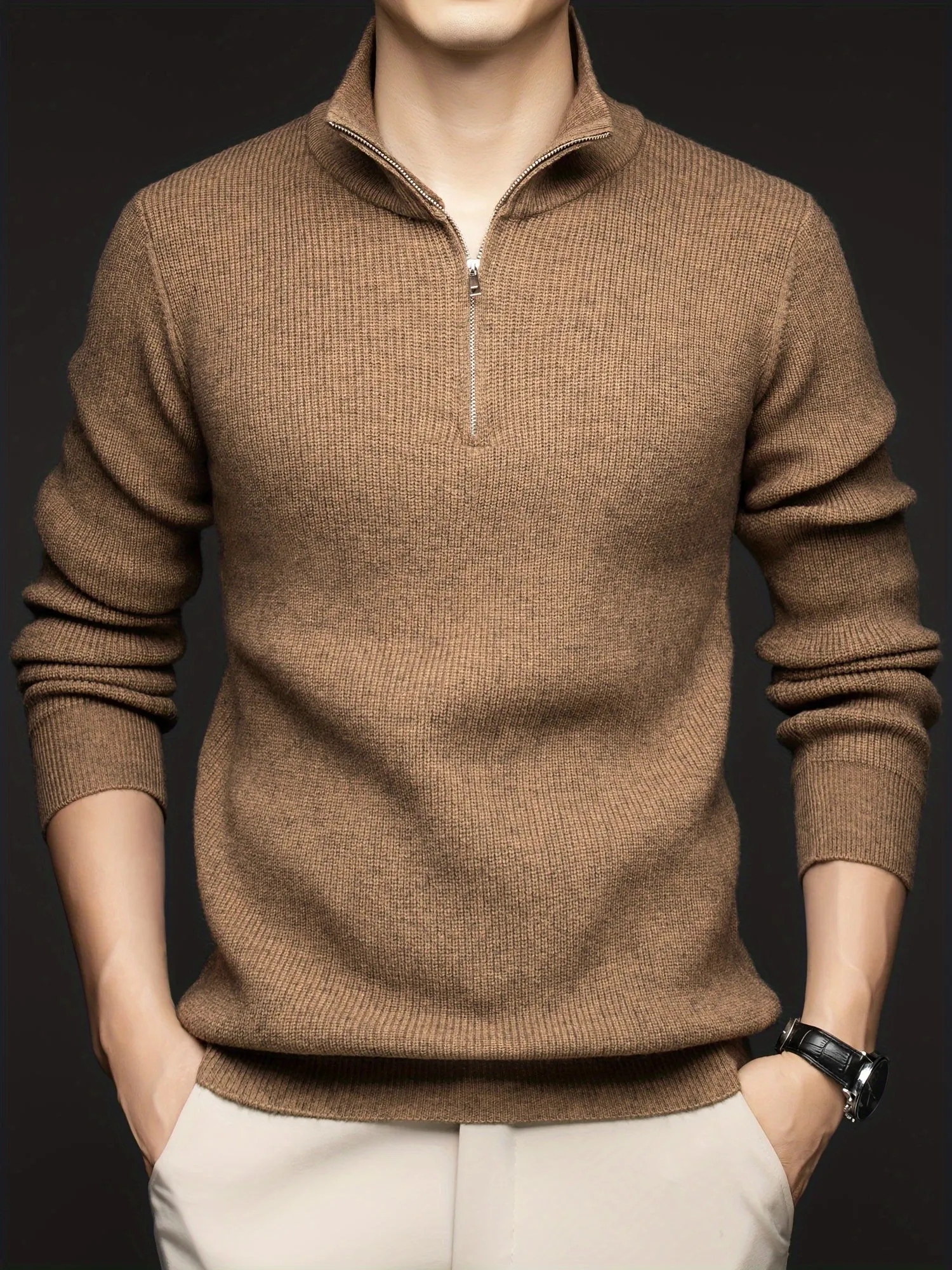 FENVAR | Solid Knitted Turtleneck with Half Zipper