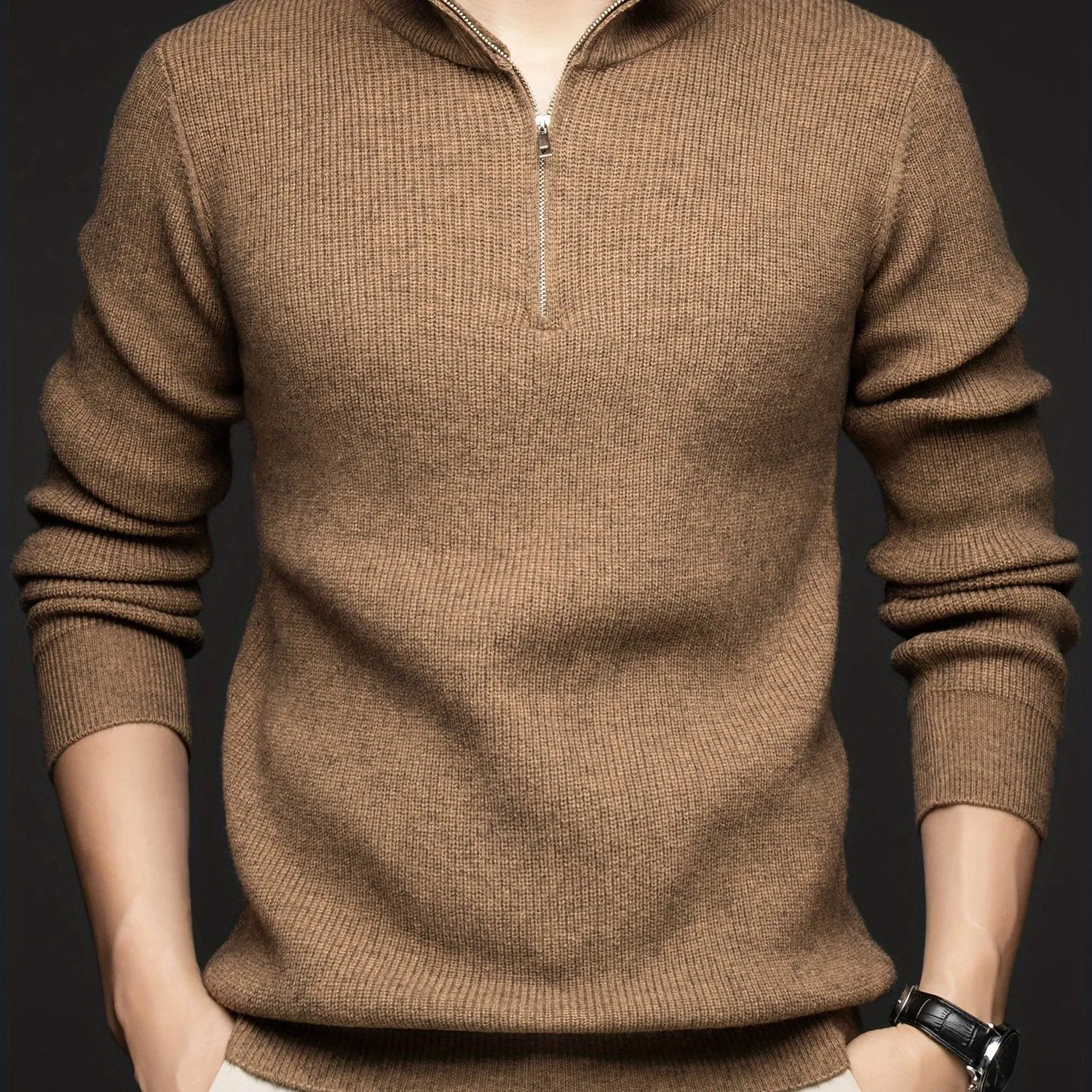 FENVAR | Solid Knitted Turtleneck with Half Zipper