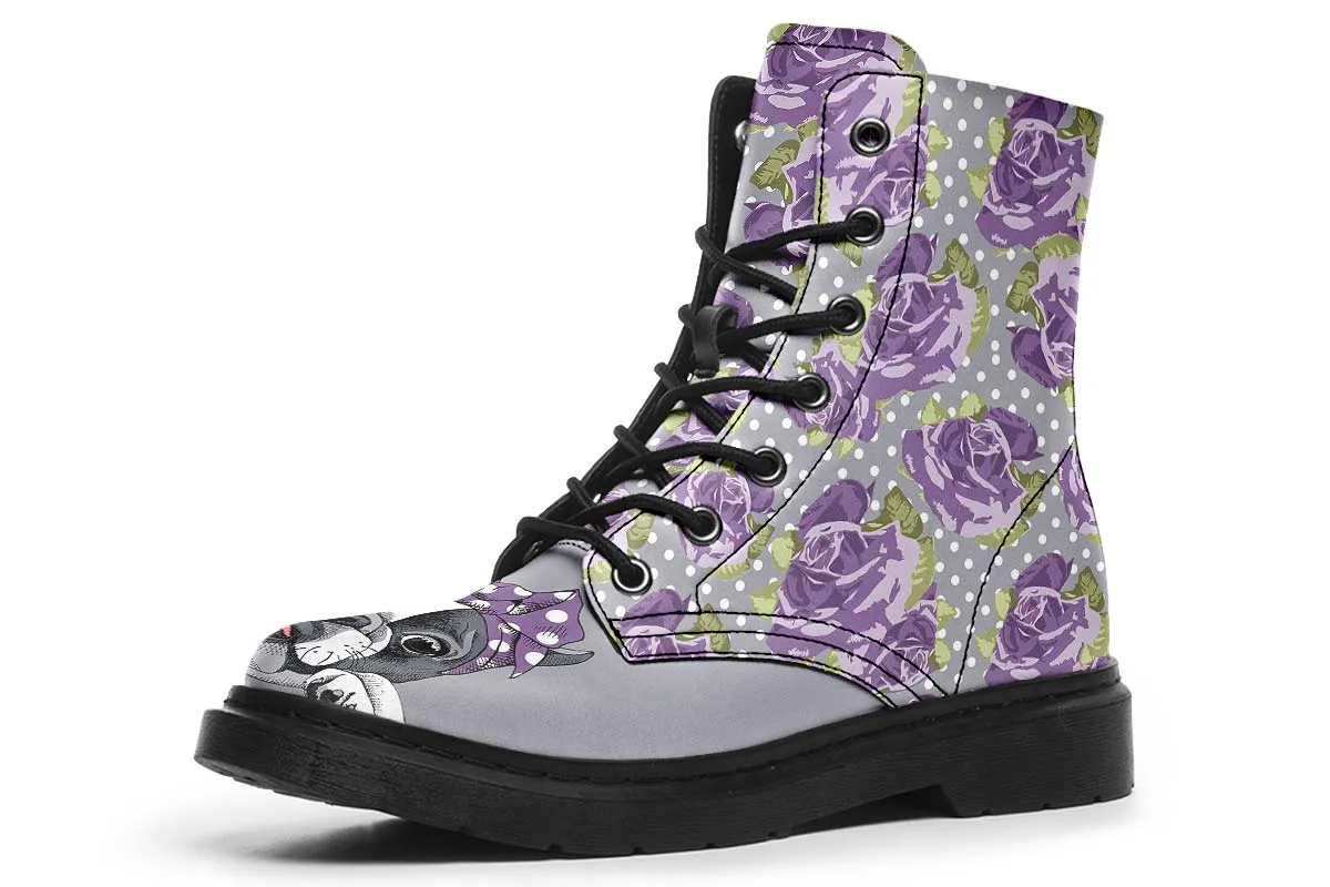 Floral Boston Terrier Purple Boots