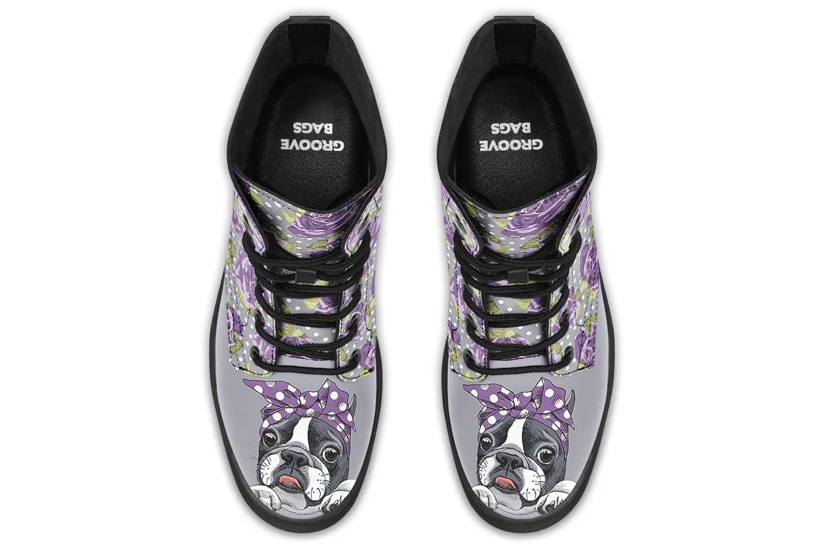 Floral Boston Terrier Purple Boots