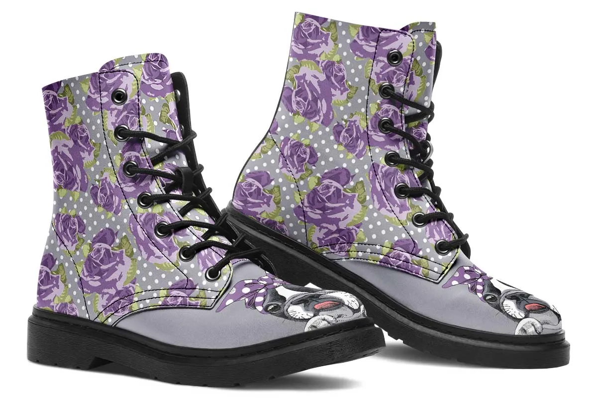Floral Boston Terrier Purple Boots