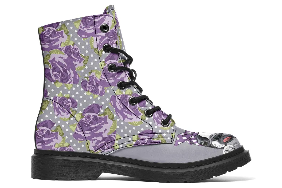 Floral Boston Terrier Purple Boots